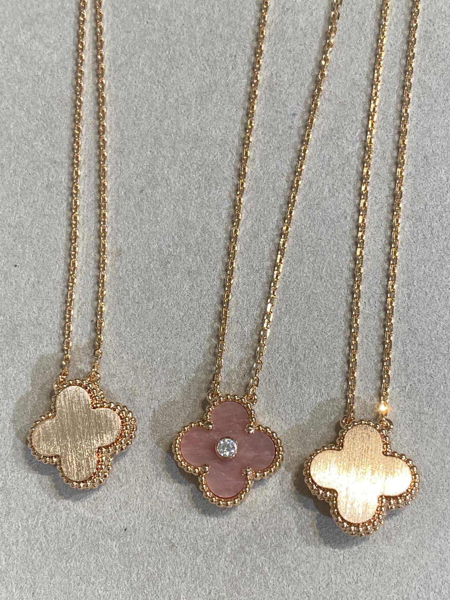 [Pearl Jewelrys]CLOVER 15MM DIAMOND RHODONITE NECKLACE