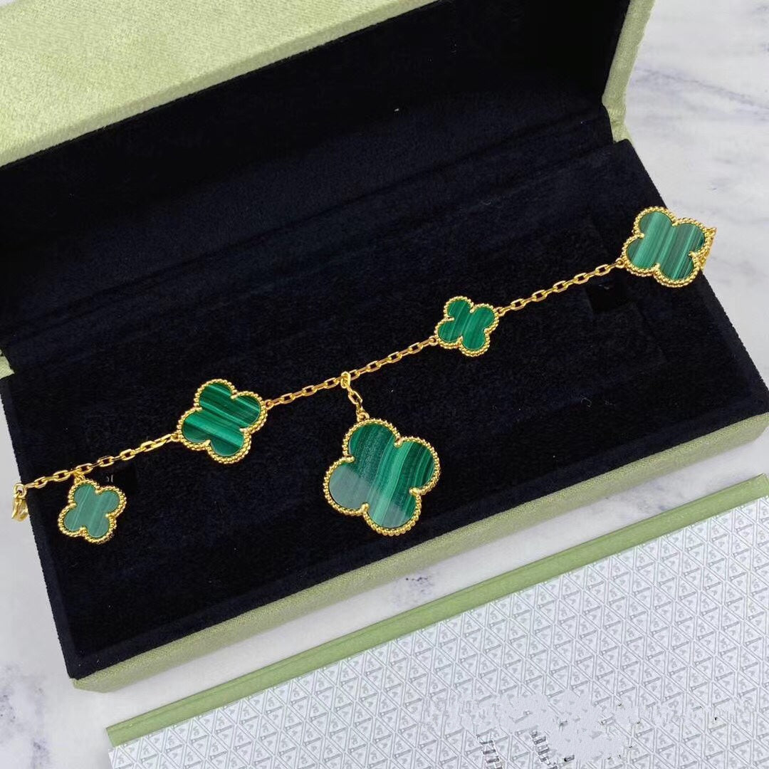 [Pearl Jewelrys]MAGIC CLOVER MALACHITE GOLD BRACELET 5 MOTIFS