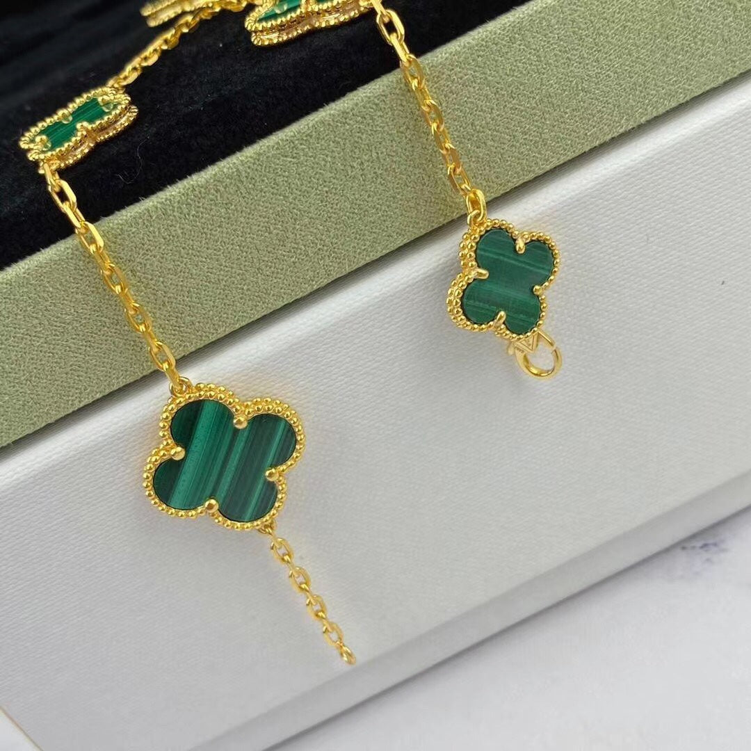 [Pearl Jewelrys]MAGIC CLOVER MALACHITE GOLD BRACELET 5 MOTIFS