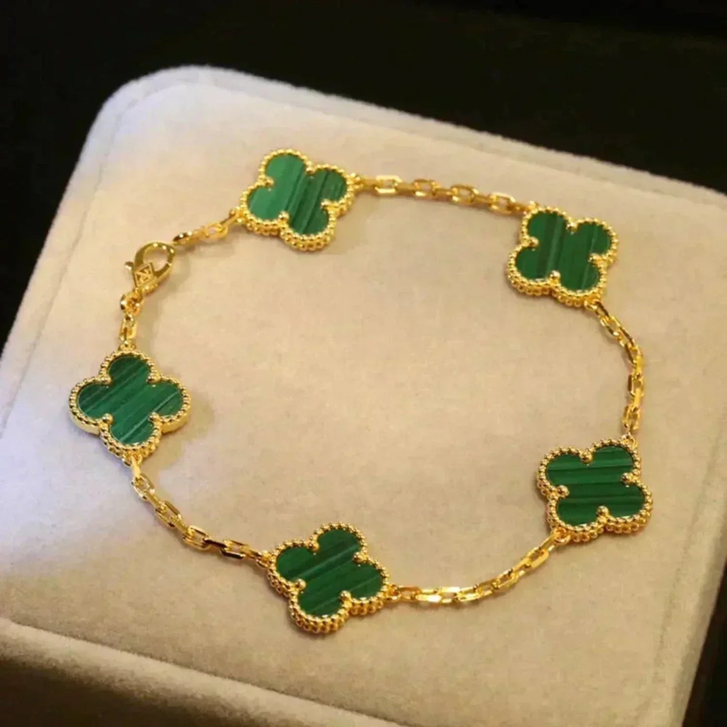 [Pearl Jewelrys]CLOVER 5 MOTIFS MALACHITE BRACELET