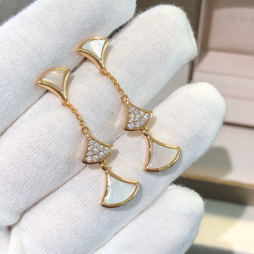 [Pearl Jewelrys]DREAM EARRINGS 3 MOTIFS DIAMOND MOP PINK GOLD