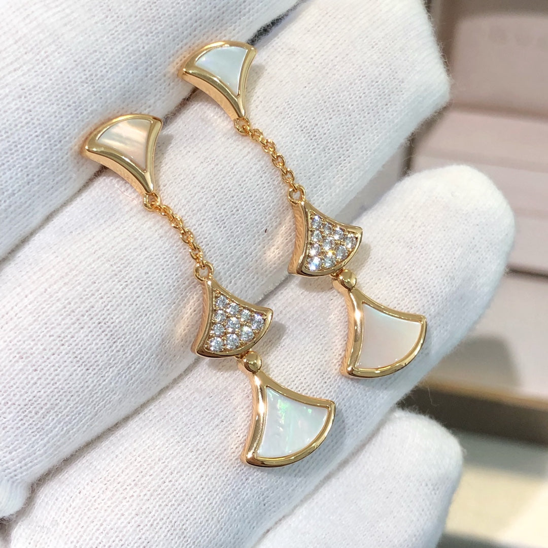 [Pearl Jewelrys]DREAM EARRINGS 3 MOTIFS DIAMOND MOP PINK GOLD