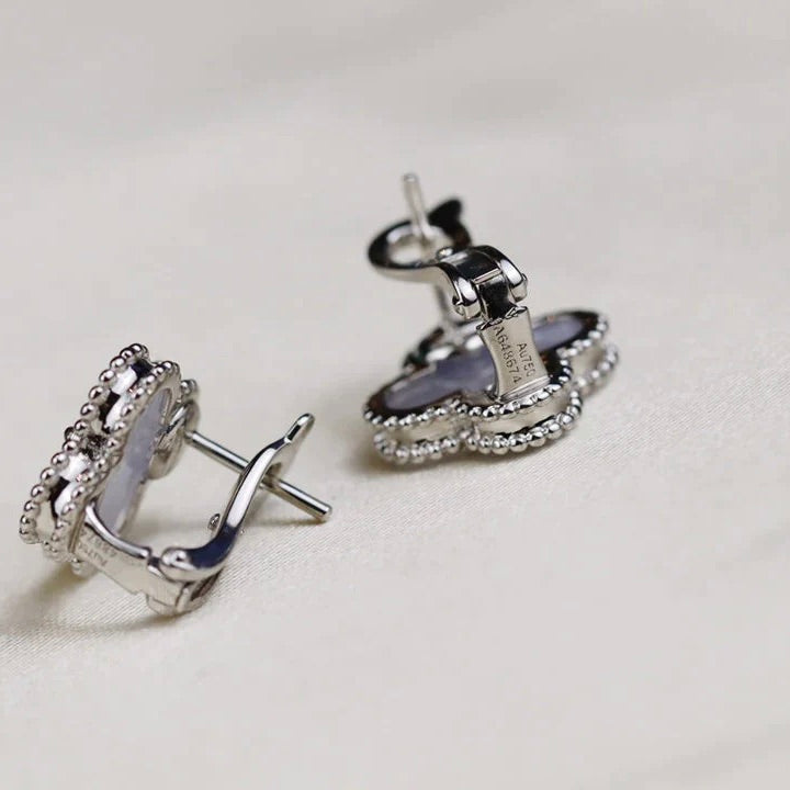 [Pearl Jewelrys]CLOVER MEDIUM 1 MOTIFS  WHITE MOP EARRINGS SILVER