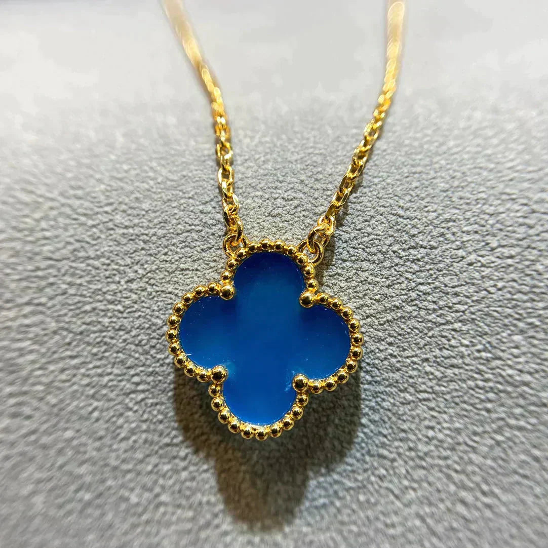 [Pearl Jewelrys]CLOVER 15MM BLUE AGATE NECKLACE