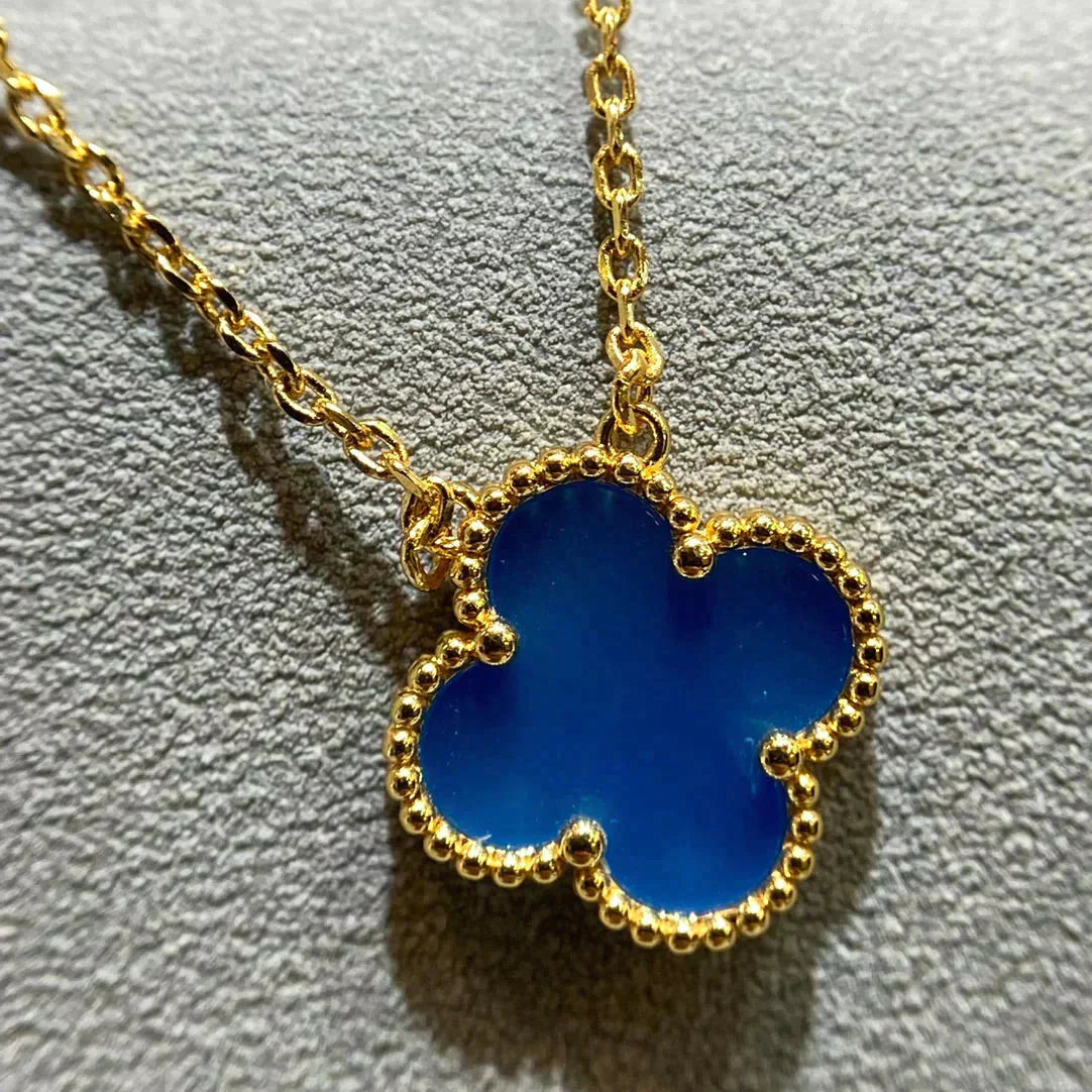 [Pearl Jewelrys]CLOVER 15MM BLUE AGATE NECKLACE