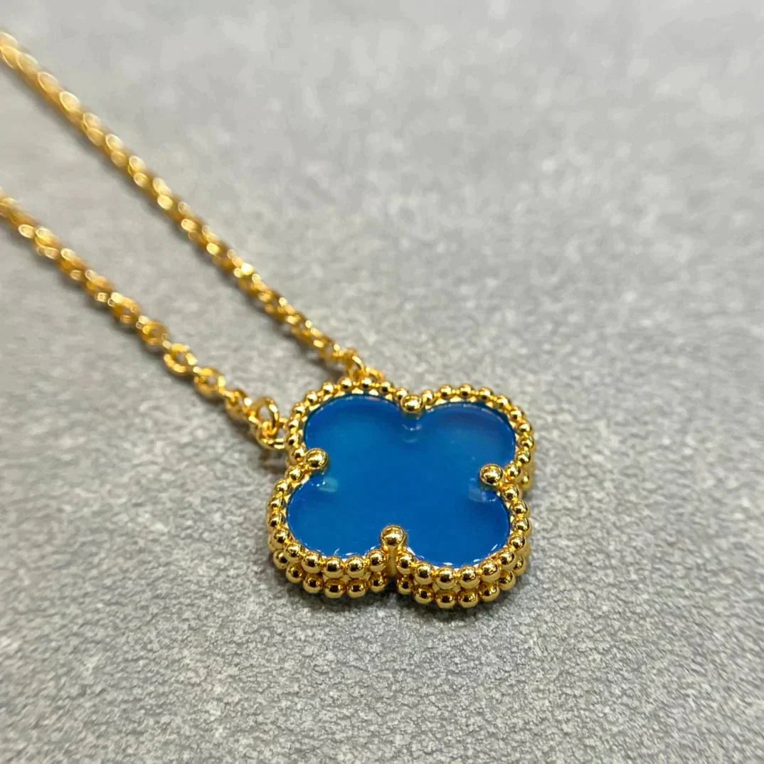 [Pearl Jewelrys]CLOVER 15MM BLUE AGATE NECKLACE