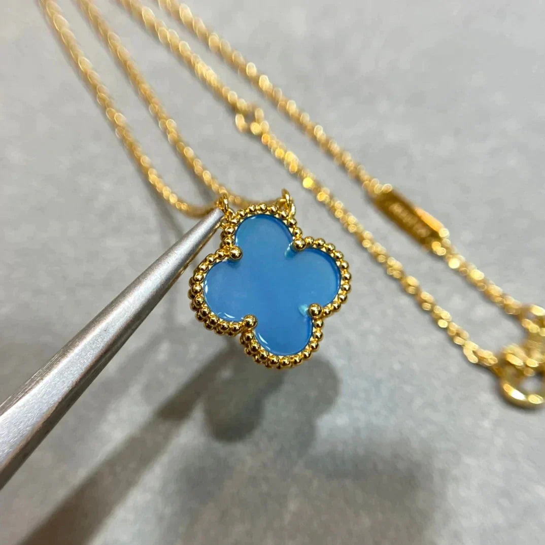 [Pearl Jewelrys]CLOVER 15MM BLUE AGATE NECKLACE
