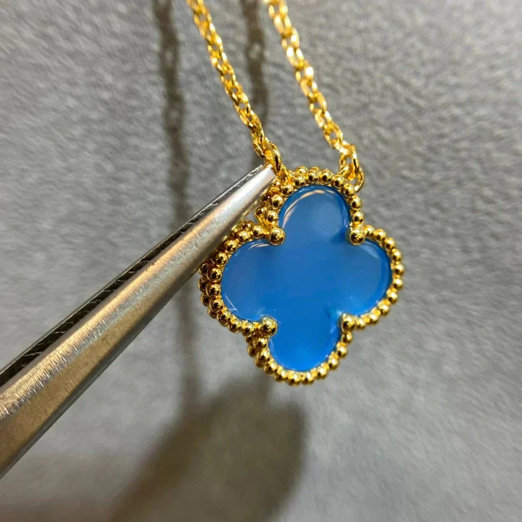 [Pearl Jewelrys]CLOVER 15MM BLUE AGATE NECKLACE