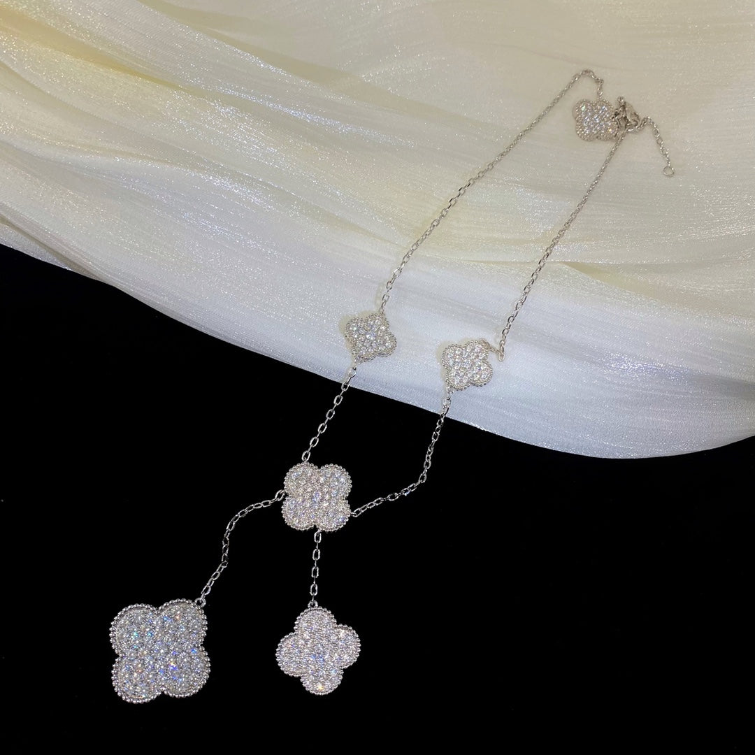 [Pearl Jewelrys]CLOVER 5 MOTIFS SILVER DIAMONDS NECKLACE