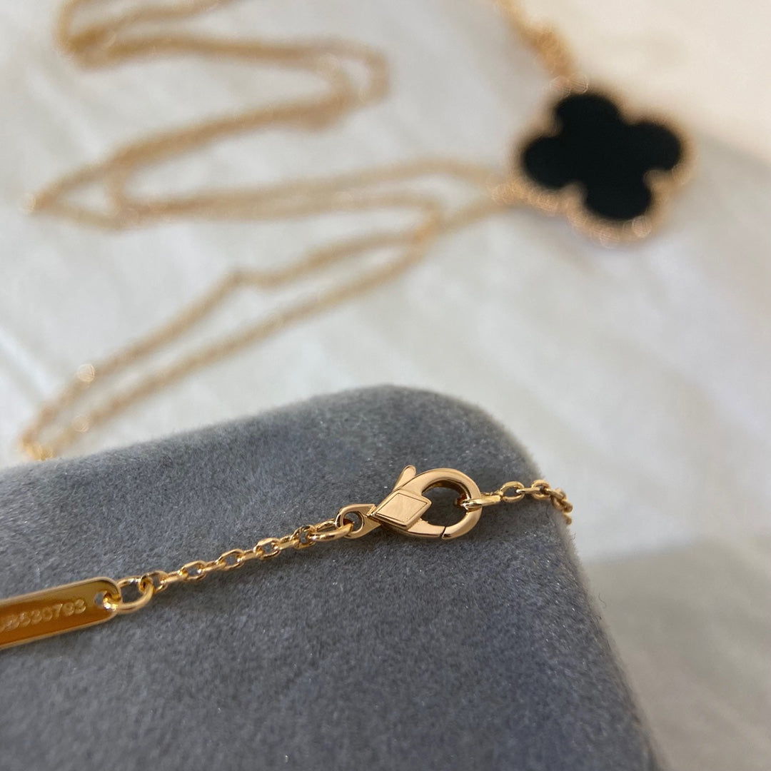 [Pearl Jewelrys]CLOVER 25MM NECKLACE GOLD ONYX
