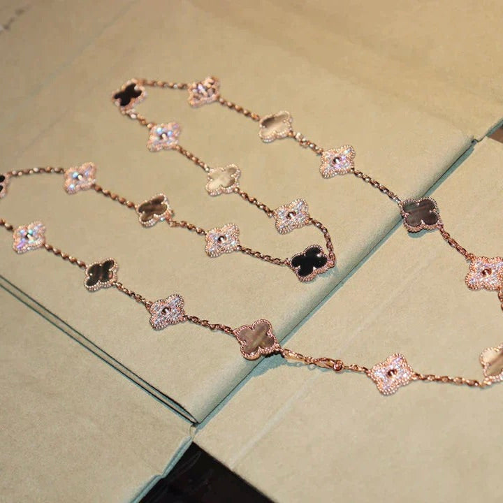 [Pearl Jewelrys]CLOVER 20 MOTIFS DARK MOP DIAMOND  NECKLACE