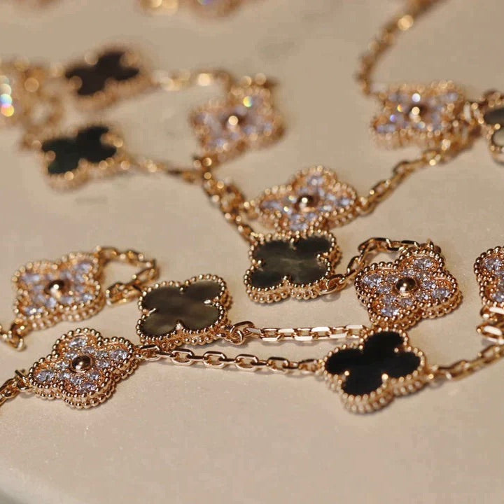 [Pearl Jewelrys]CLOVER 20 MOTIFS DARK MOP DIAMOND  NECKLACE