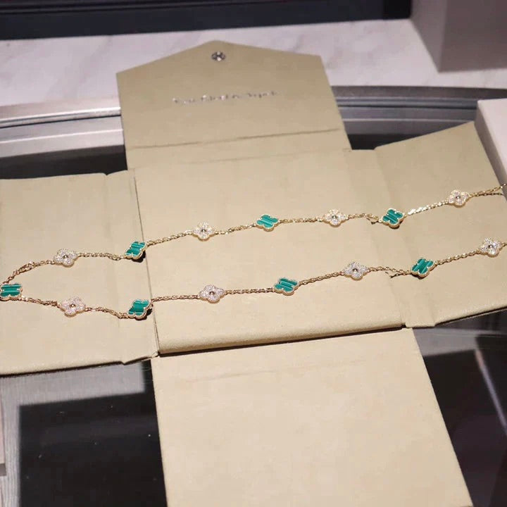 [Pearl Jewelrys]CLOVER 20 MOTIFS MALACHITE DIAMOND NECKLACE