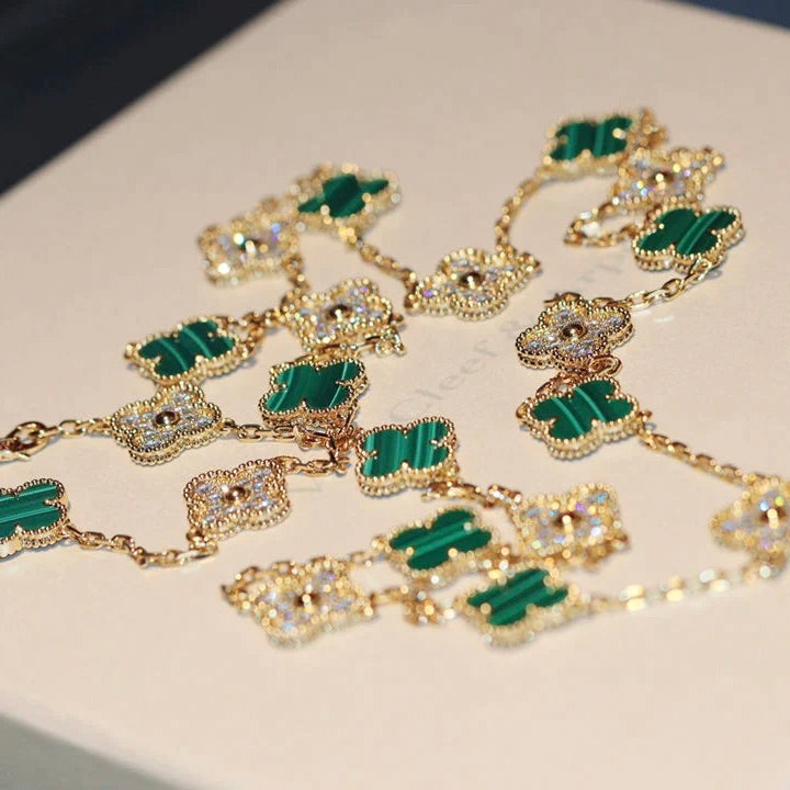 [Pearl Jewelrys]CLOVER 20 MOTIFS MALACHITE DIAMOND NECKLACE