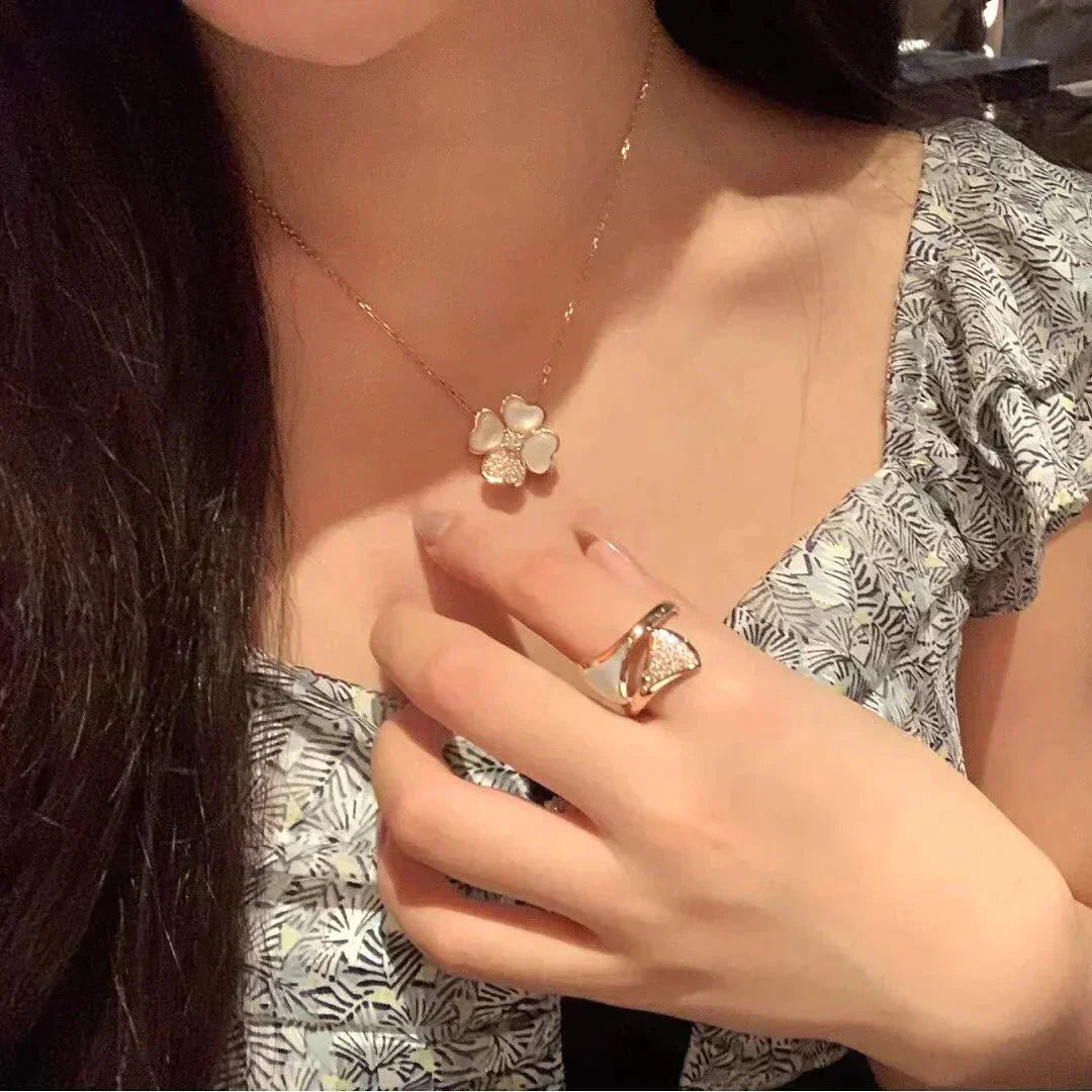 [Pearl Jewelrys]CLOVER MOP DIAMOND ROSE GOLD NECKLACE
