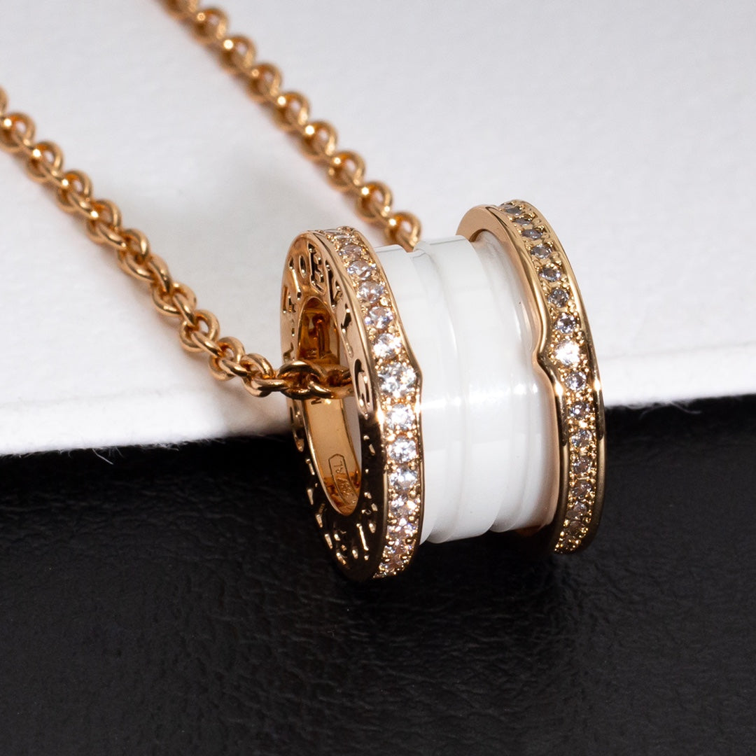 [Pearl Jewelrys]ZERO 1 WHITE CERAMIC PINK GOLD DIAMOND NECKLACE