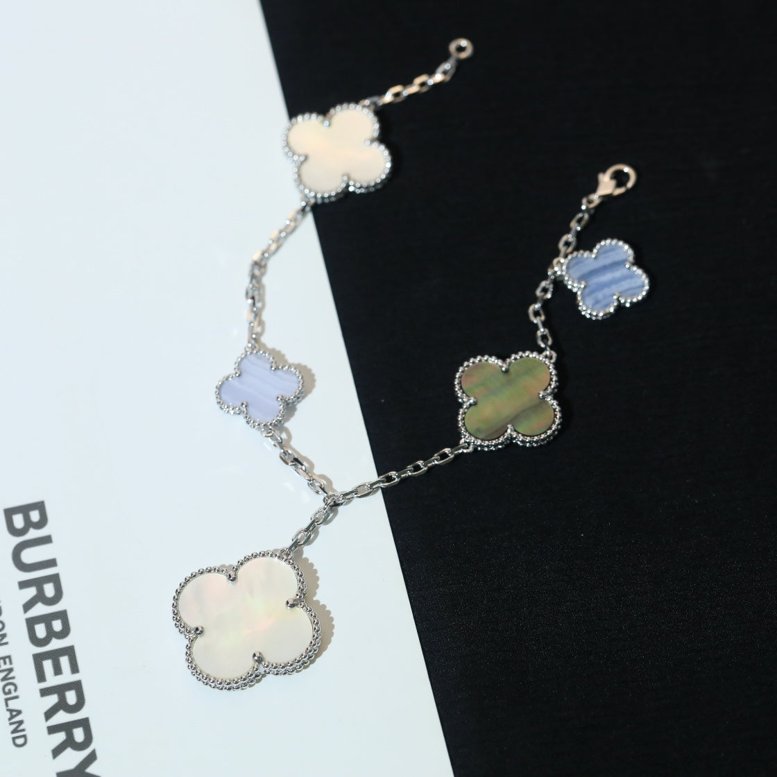 [Pearl Jewelrys]CLOVER BRACELET 5 MOTIFS MOP CHALCEDONY SILVER
