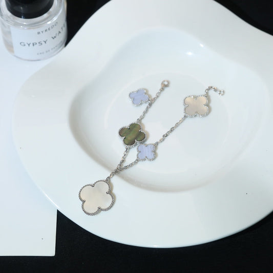 [Pearl Jewelrys]CLOVER BRACELET 5 MOTIFS MOP CHALCEDONY SILVER
