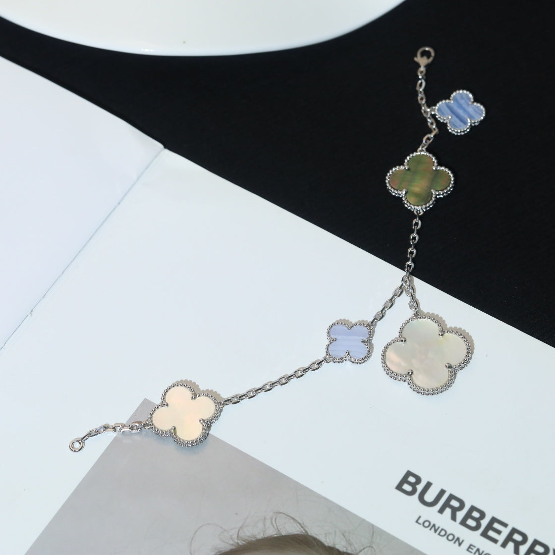 [Pearl Jewelrys]CLOVER BRACELET 5 MOTIFS MOP CHALCEDONY SILVER