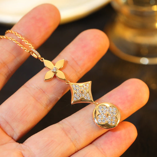 [Pearl Jewelrys]STAR AND SUN DIAMOND PINK GOLD NECKLACE