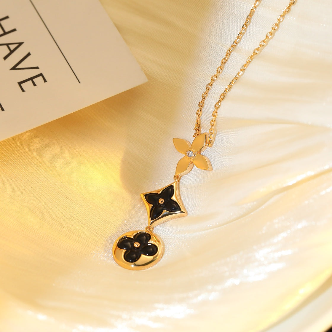 [Pearl Jewelrys]STAR AND SUN ONYX PINK GOLD NECKLACE