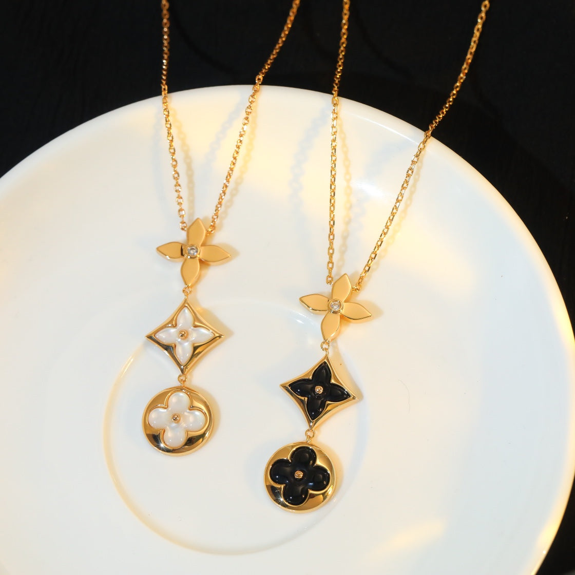 [Pearl Jewelrys]STAR AND SUN ONYX PINK GOLD NECKLACE