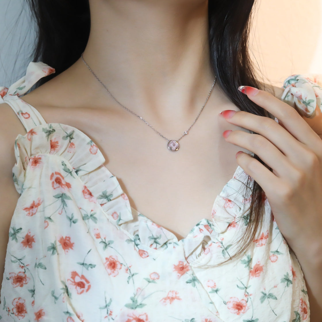 [Pearl Jewelrys]SUN PEDANT PINK GOLD 1 DIAMOND NECKLACE