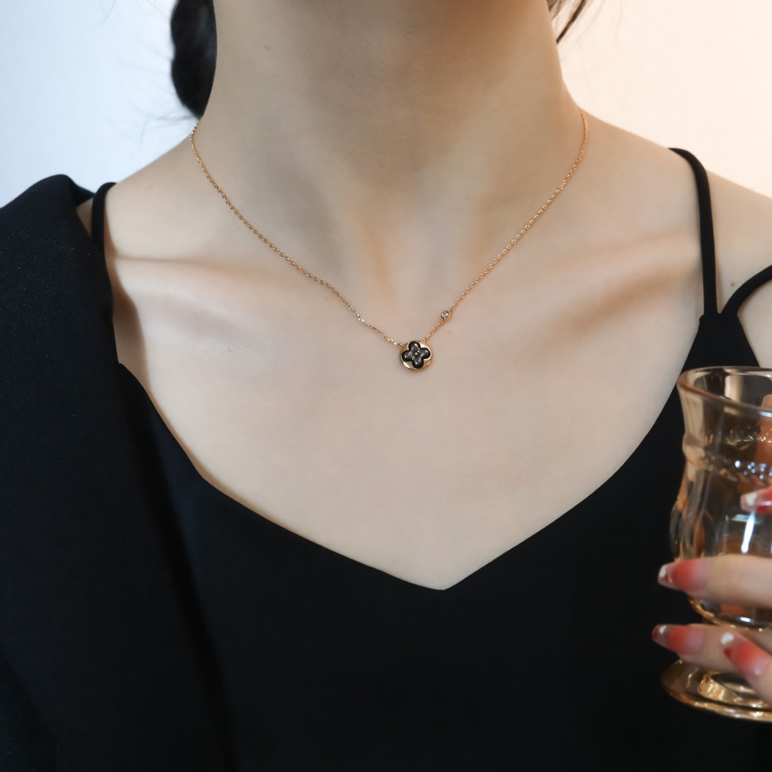 [Pearl Jewelrys]SUN PEDANT PINK GOLD 1 DIAMOND NECKLACE