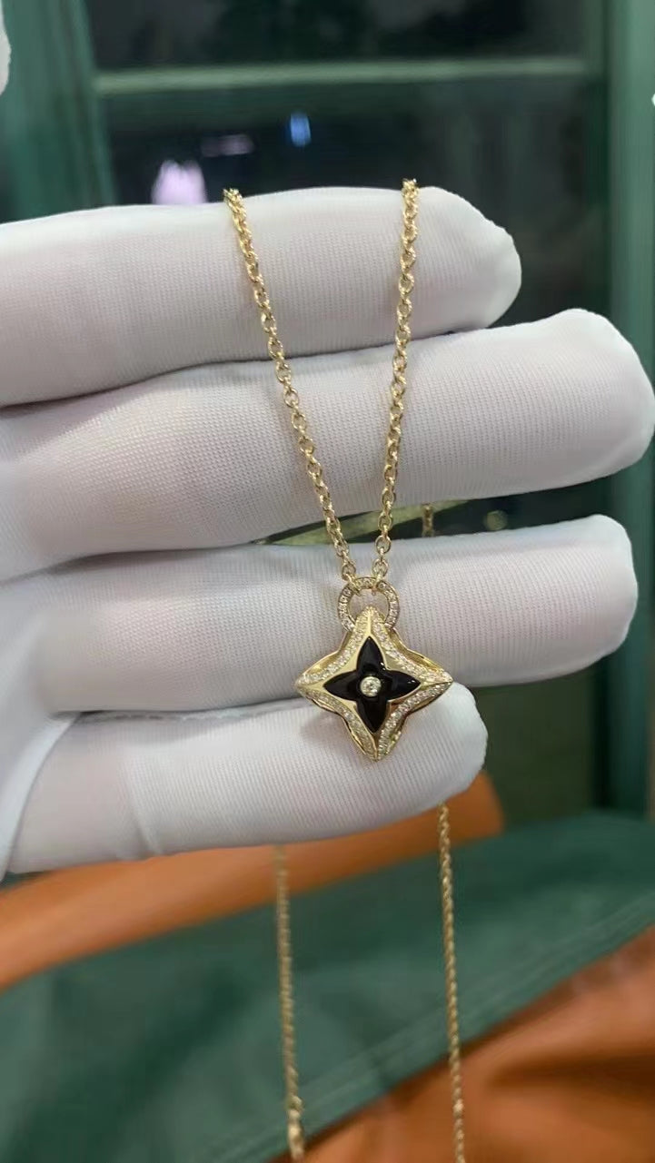 [Pearl Jewelrys]STAR PEDANT PINK GOLD DIAMOND NECKLACE