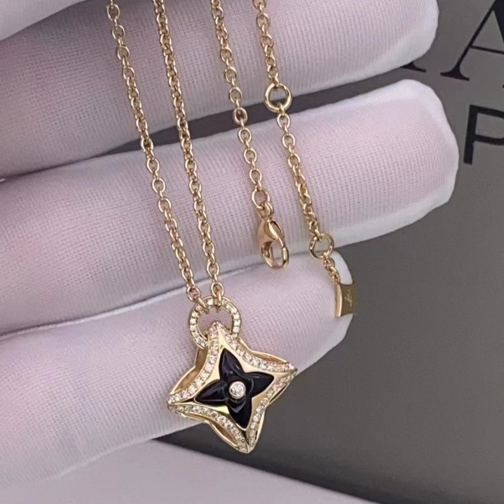 [Pearl Jewelrys]STAR PEDANT PINK GOLD DIAMOND NECKLACE