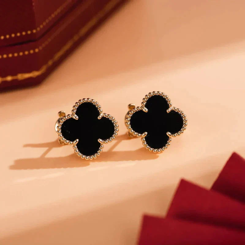 [Pearl Jewelrys]CLOVER MEDIUM 1 MOTIFS  ONYX STUD EARRINGS