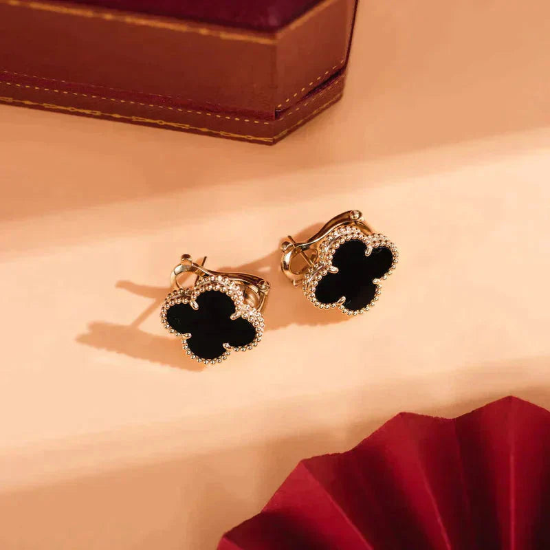 [Pearl Jewelrys]CLOVER MEDIUM 1 MOTIFS  ONYX STUD EARRINGS