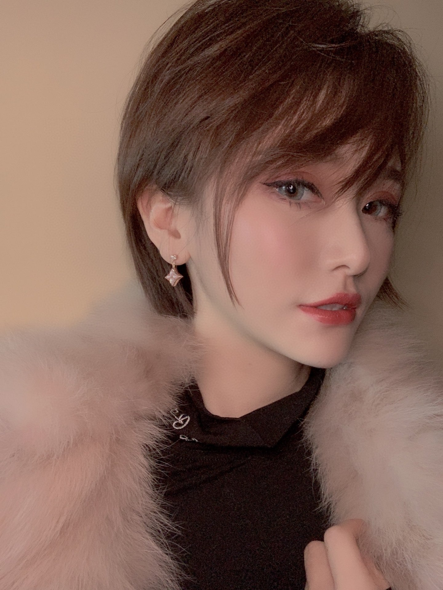 [Pearl Jewelrys]DOUBLE STAR PINK GOLD MOP DROP EARRINGS