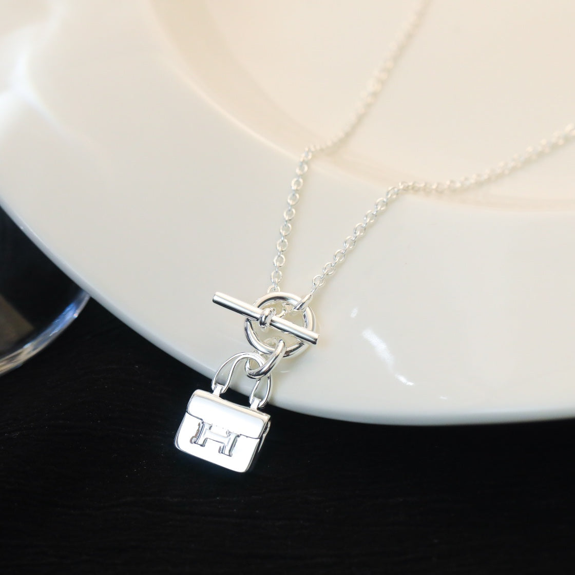 [Pearl Jewelrys]POP H PEDANT SILVER NECKLACE