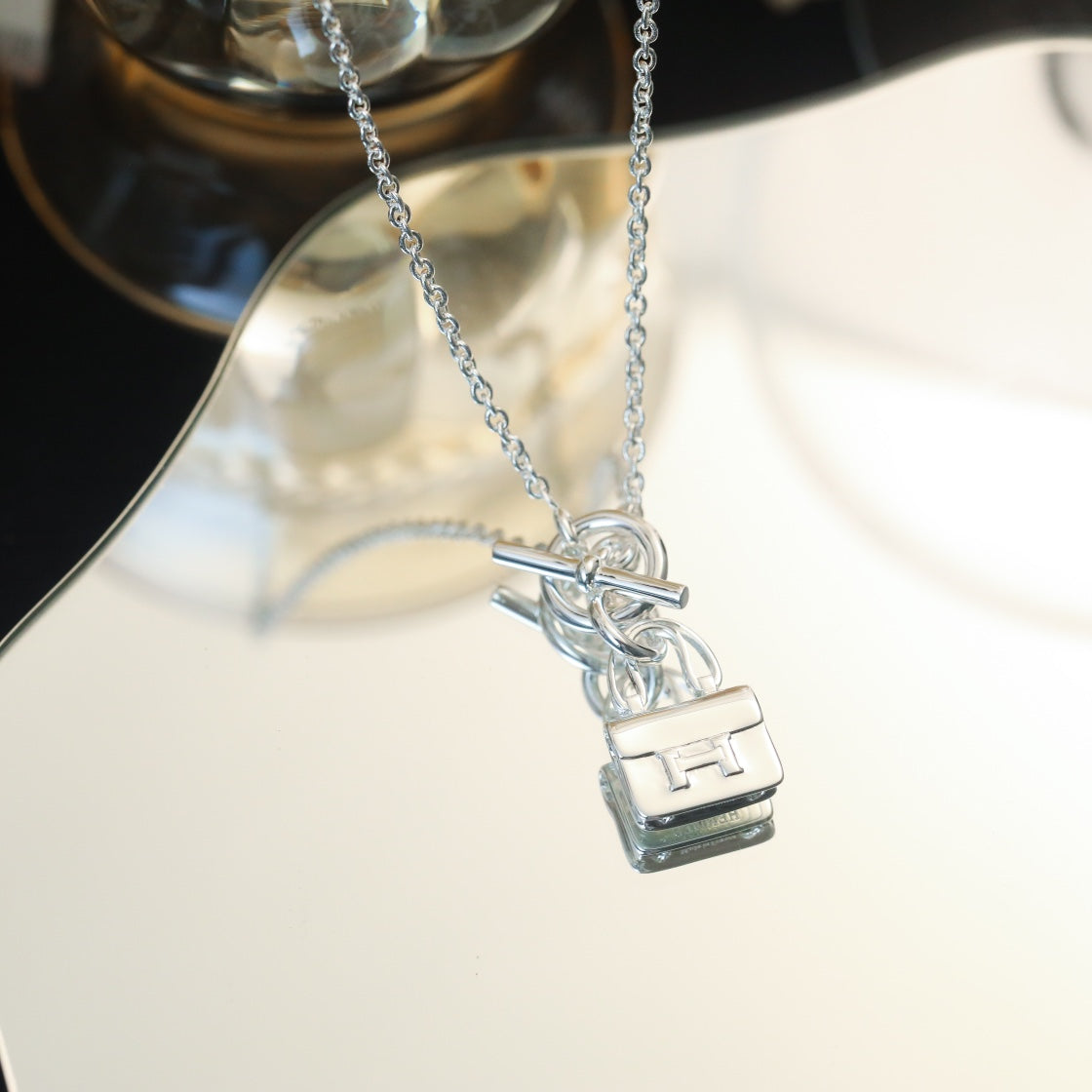 [Pearl Jewelrys]POP H PEDANT SILVER NECKLACE