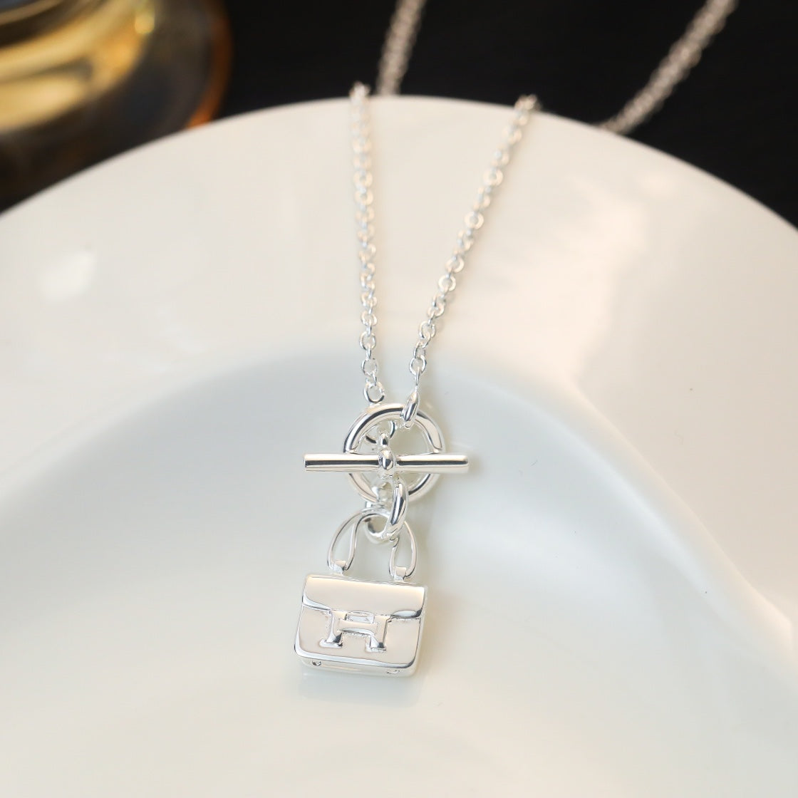 [Pearl Jewelrys]POP H PEDANT SILVER NECKLACE