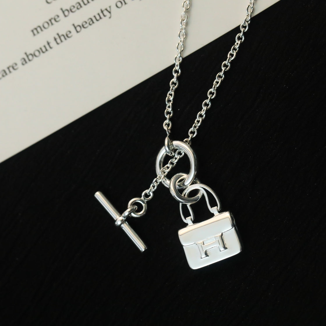 [Pearl Jewelrys]POP H PEDANT SILVER NECKLACE
