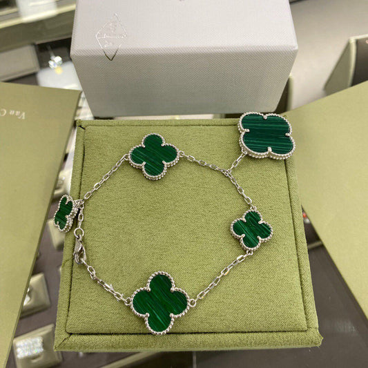 [Pearl Jewelrys]CLOVER 5 MOTIFS SIVLER MALACHITE BRACELET
