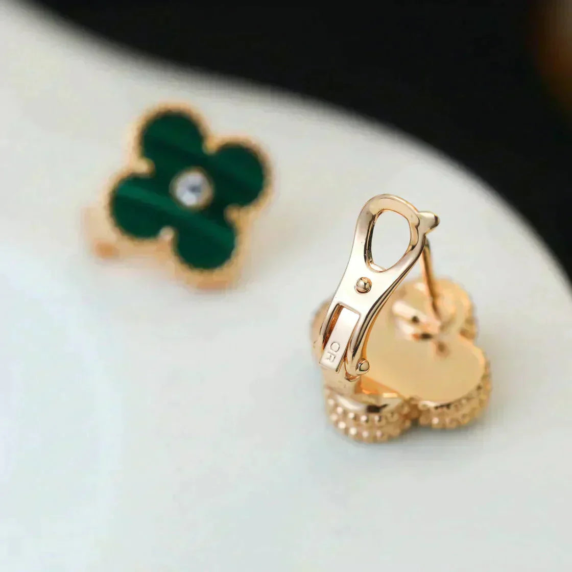 [Pearl Jewelrys]CLOVER MEDIUM 1 MOTIFS MALACHITE DIAMOND EARRINGS