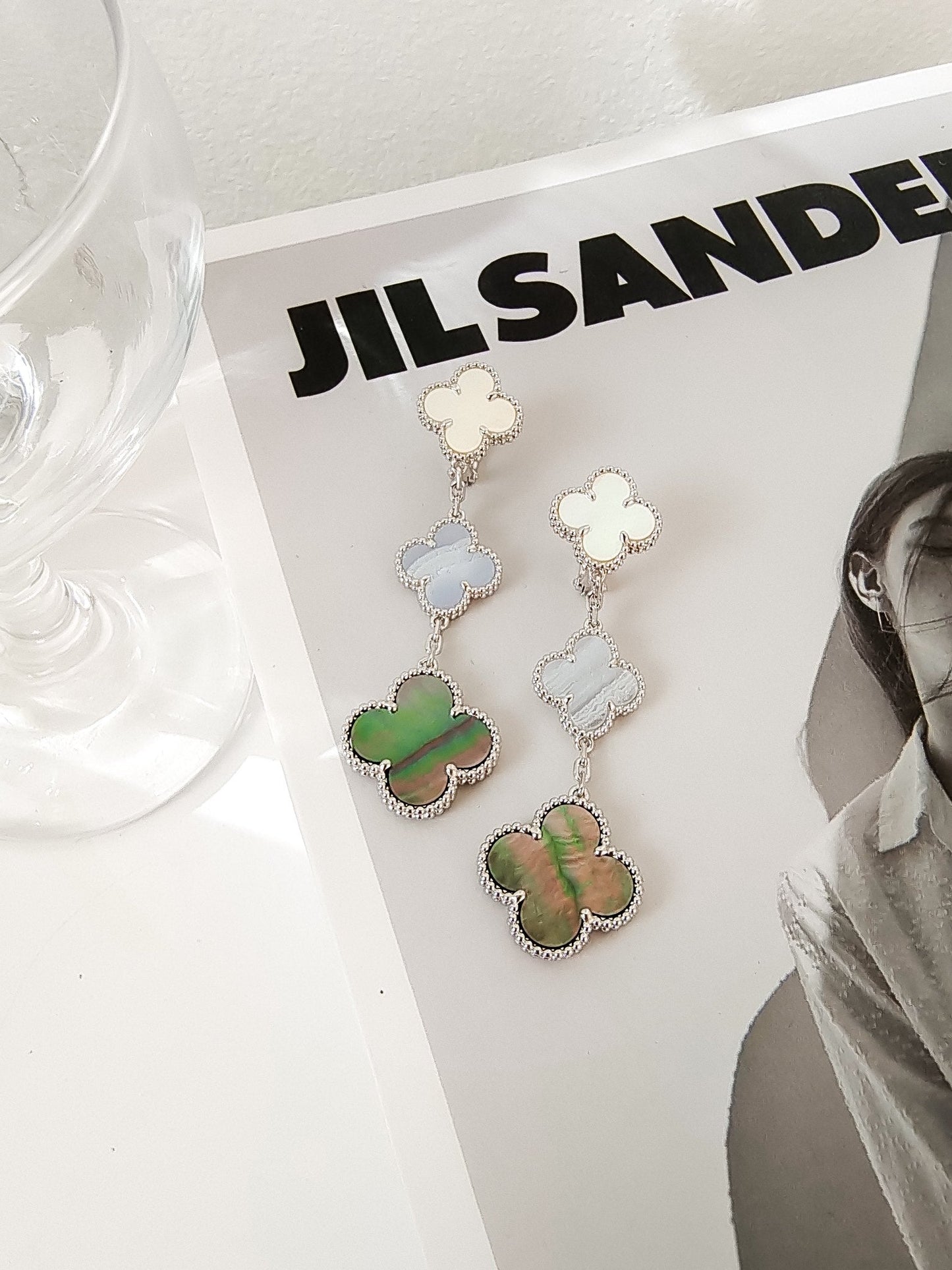 [Pearl Jewelrys]CLOVER 3 MOTIFS CHALCEDONY DARK MOP SILVER EARRINGS