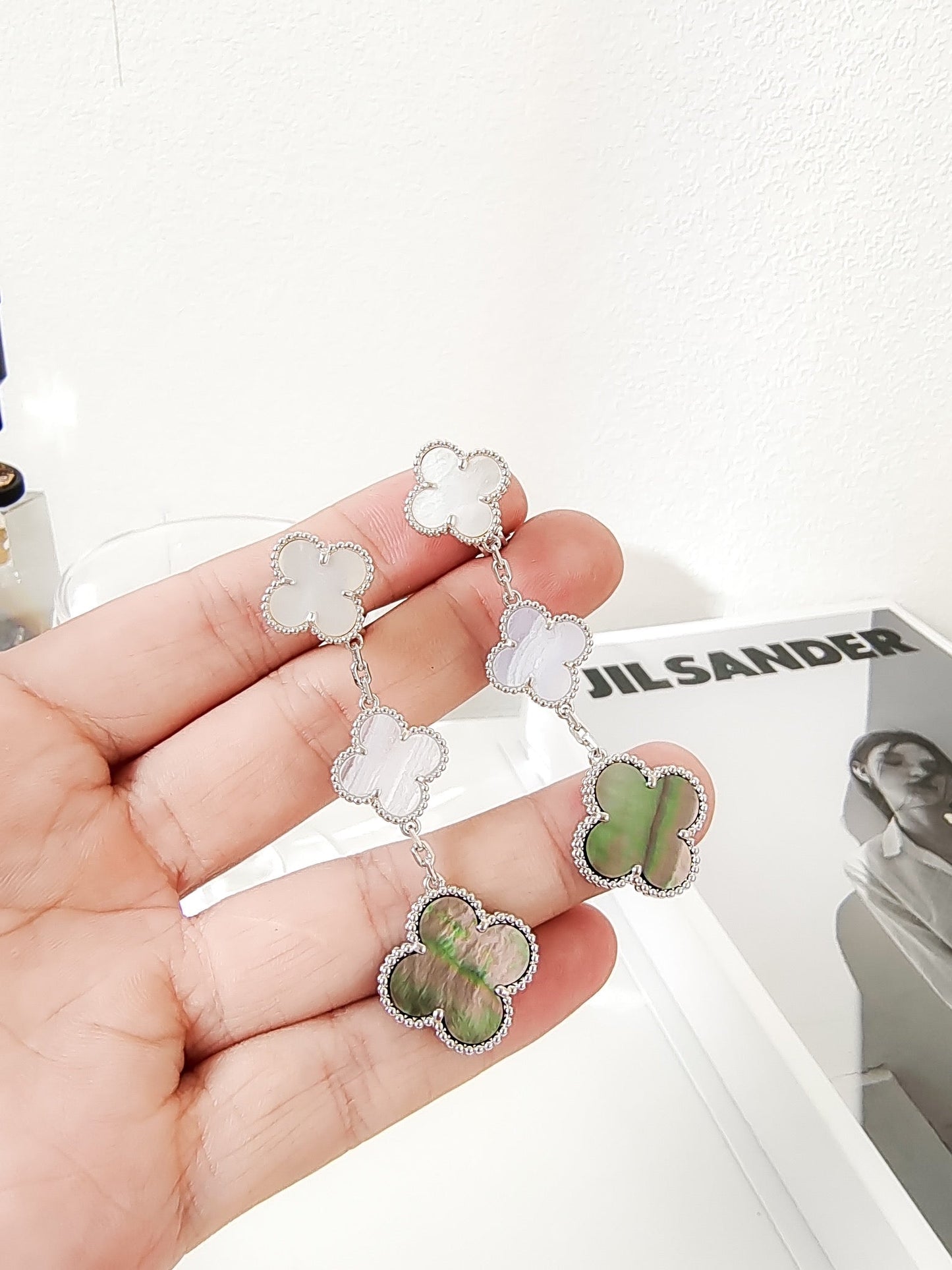 [Pearl Jewelrys]CLOVER 3 MOTIFS CHALCEDONY DARK MOP SILVER EARRINGS
