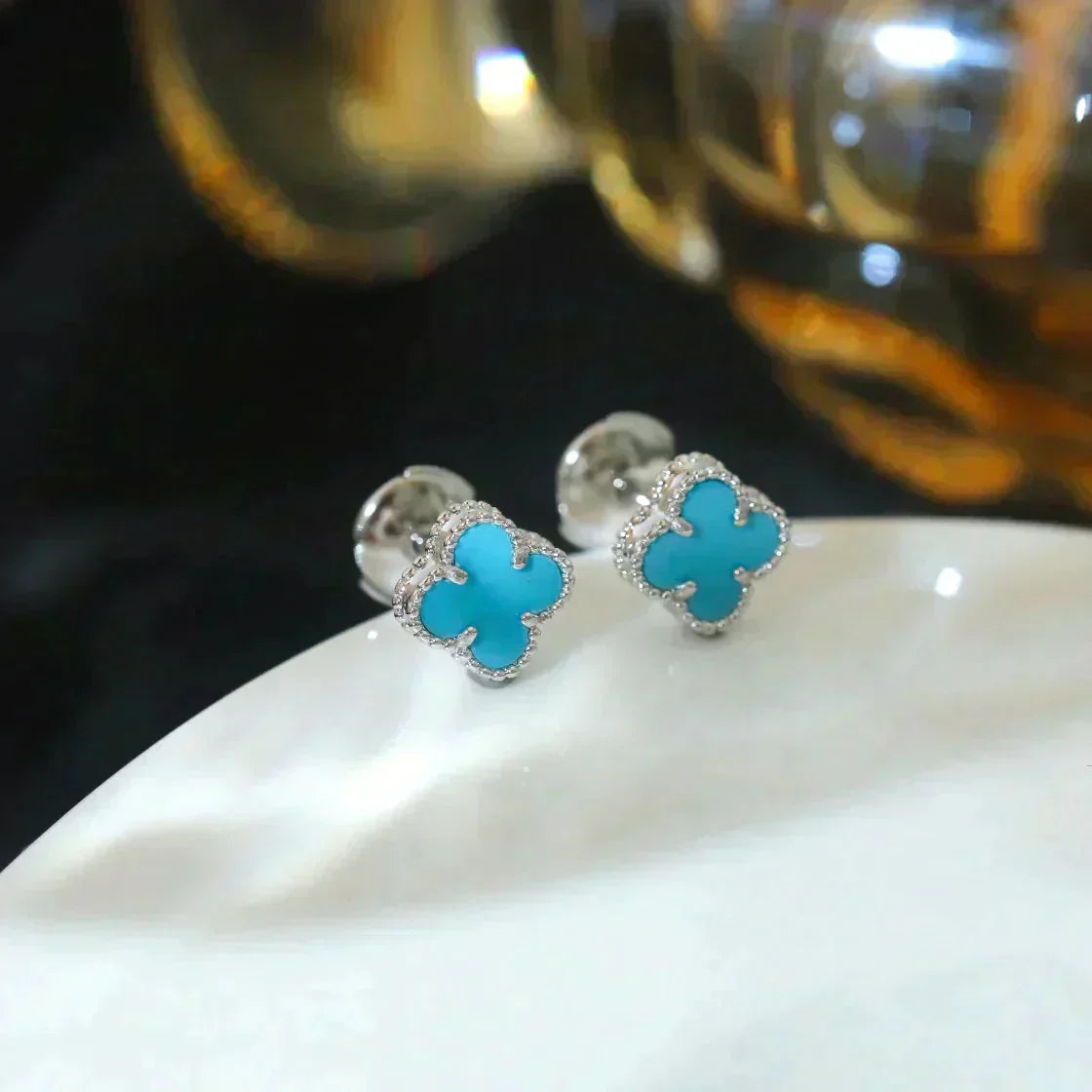 [Pearl Jewelrys]CLOVER MINI 9.5MM ONYX STUD EARRINGS SILVER