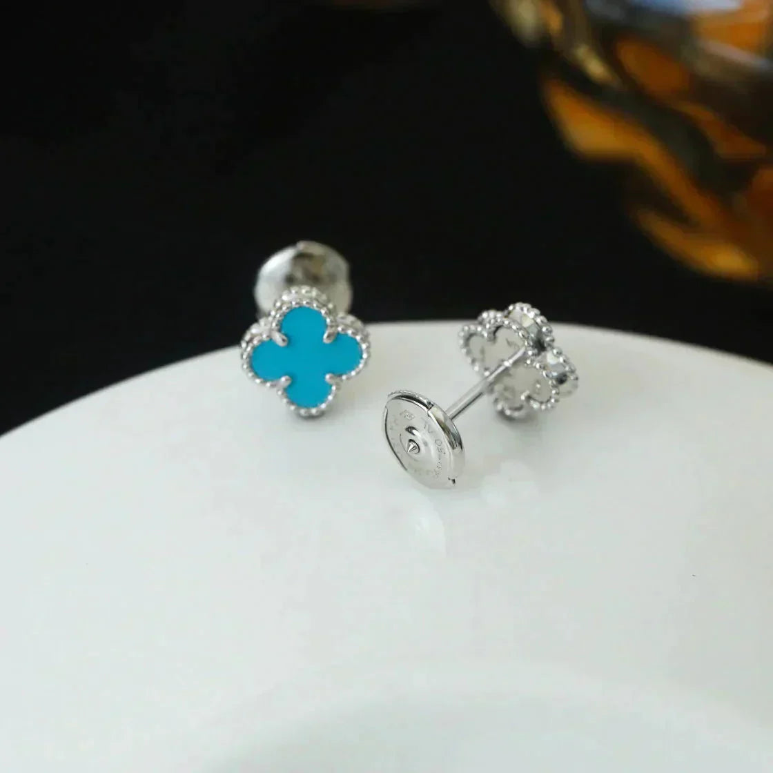 [Pearl Jewelrys]CLOVER MINI 9.5MM ONYX STUD EARRINGS SILVER