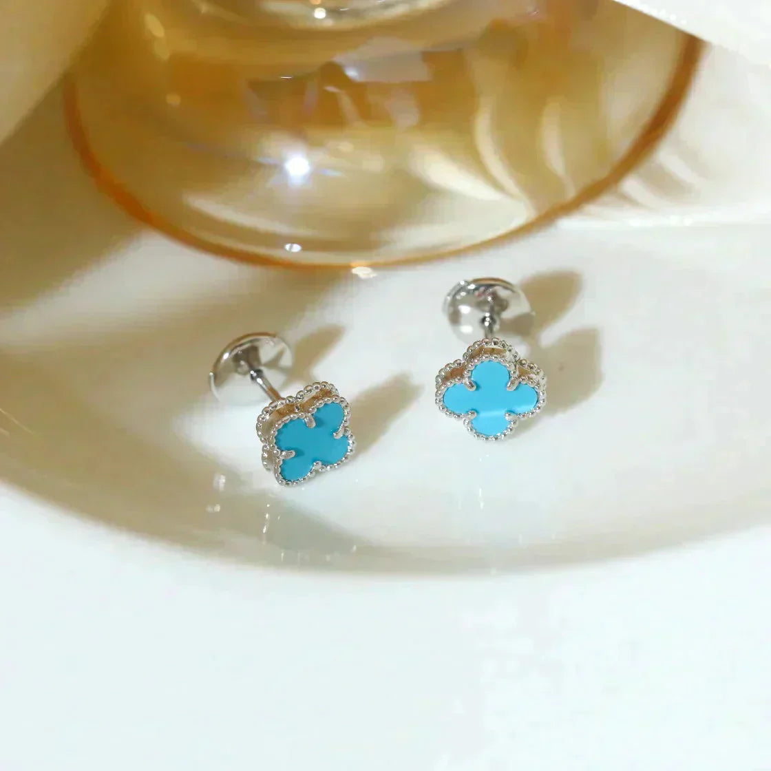 [Pearl Jewelrys]CLOVER MINI 9.5MM ONYX STUD EARRINGS SILVER
