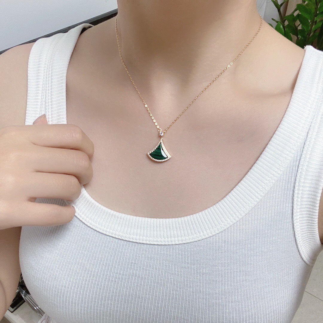 [Pearl Jewelrys]DREAM MALACHITE DIAMOND PAVED PINK GOLD NECKLACE