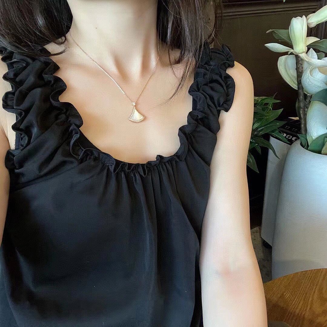 [Pearl Jewelrys]DREAM MOP DIAMOND PAVED PINK GOLD NECKLACE