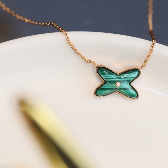 [Pearl Jewelrys]JEUX MALACHITE 1 DIAMOND PINK GOLD NECKLACE