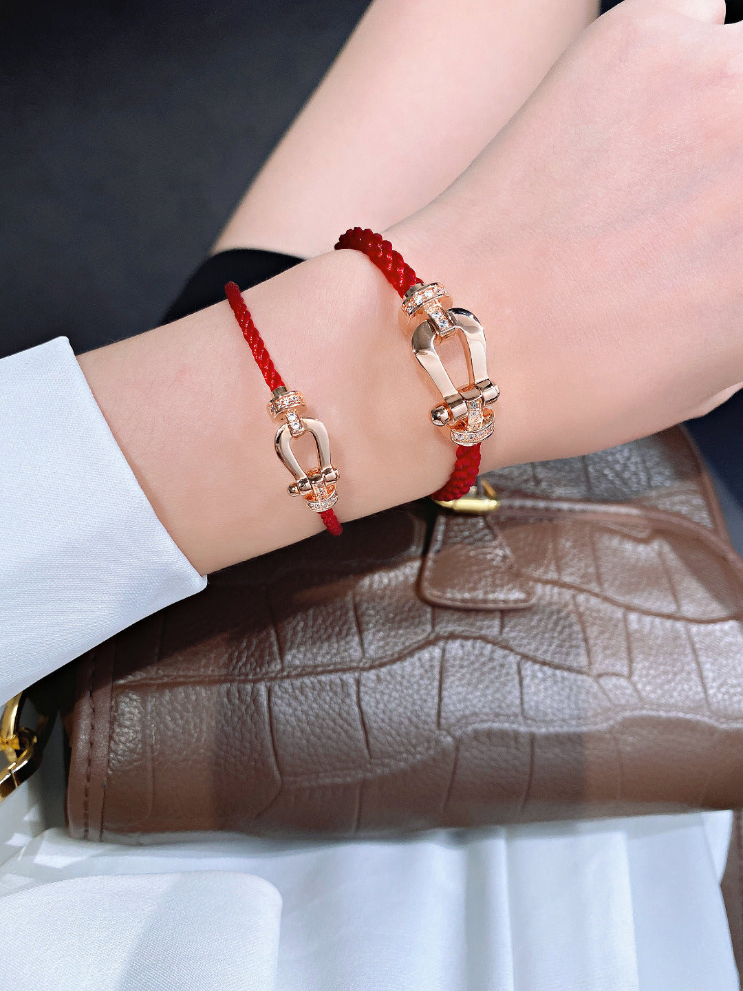 [Pearl Jewelrys]FORCE 10 HALF DIAMOND PINK GOLD RED CORDERI LARGE AND MEDIUM MODEL