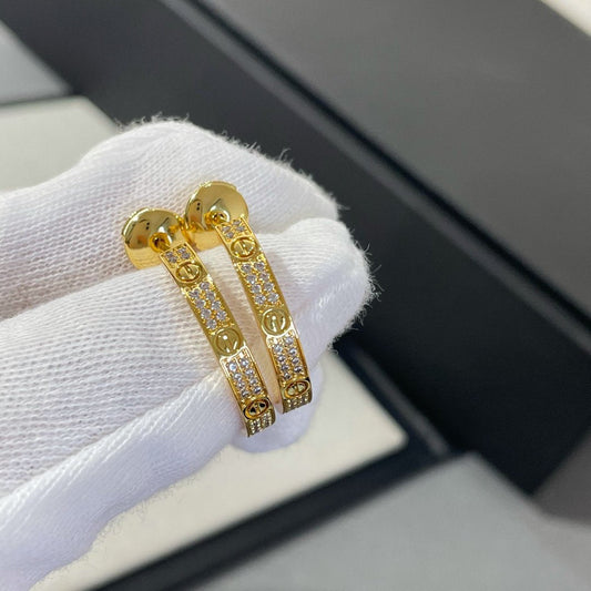 [Pearl Jewelrys]LOVE DIAMOND GOLD HOOP EARRINGS