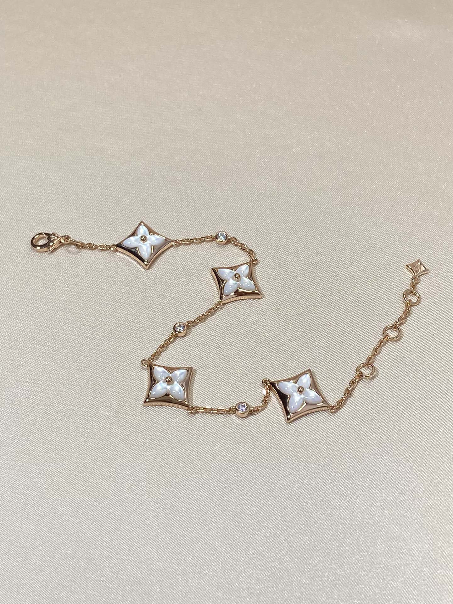 [Pearl Jewelrys]STAR 4 MOTIF MOP DIAMOND PINK GOLD BRACELET